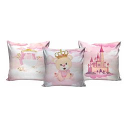 Kit Cortina + 3 Capas Almofadas Infantil Ursinha Princesa 02 - 2