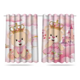 Kit Cortina + 3 Capas Almofadas Infantil Ursinha Princesa 02 - 3
