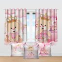 Ver imagem 4 de Kit Cortina + 3 Capas Almofadas Infantil Ursinha Princesa 02