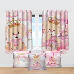 Kit Cortina + 3 Capas Almofadas Infantil Ursinha Princesa 02 - 4