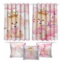 Ver imagem 1 de Kit Cortina + 3 Capas Almofadas Infantil Ursinha Princesa 02