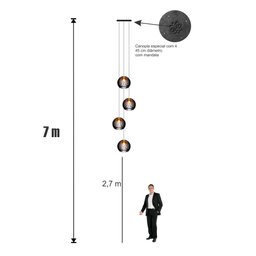 Lustre Pendente para Sala Pé Direito Duplo Quatro Ball P7 - Preto - 3
