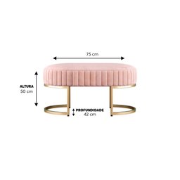 Banco Recamier Puff Glow Veludo Bege 75cm Zahav Estofados:Rosa - 2