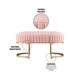 Banco Recamier Puff Glow Veludo Bege 75cm Zahav Estofados:Rosa - 3