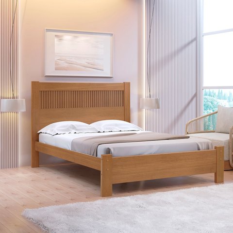 Cama Casal 153x118x200cm 100% MDF Premium Ripada Marrom/Cinamono
