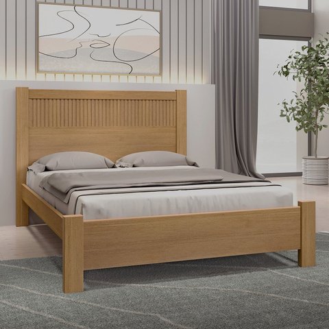 Cama Casal 153x118x200cm 100% MDF Premium Ripada Marrom/Cinamono