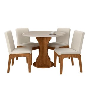 Mesa Redonda com Vidro Michigan 4 Cadeiras Fre/off/bouclé Off - Ma Freijó/off Premium/bouclé