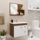 Ver imagem 2 de Kit com 2 Gabinetes Suspensos com Cuba e Espelheira Isa Marrom/Amêndoa/Branco