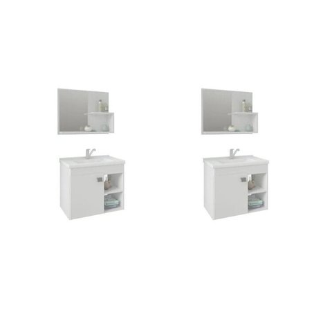 Kit com 2 Gabinetes Suspensos com Cuba e Espelheira Bia Branco