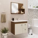 Ver imagem 5 de Kit com 2 Gabinetes Suspensos com Cuba e Espelheira Isa Marrom/Amêndoa/Off White