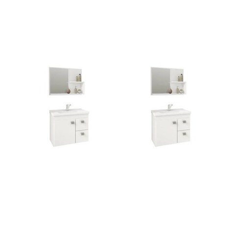 Kit com 2 Gabinetes Suspensos com Cuba e Espelheira Isa Branco