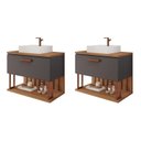 Ver imagem 1 de Kit com 2 Gabinetes Suspensos com Cuba 60cm Mari Espresso Móveis Marrom/Titanium