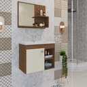 Ver imagem 2 de Kit com 2 Gabinetes Suspensos com Cuba e Espelheira Bia Marrom/Amêndoa/Off White