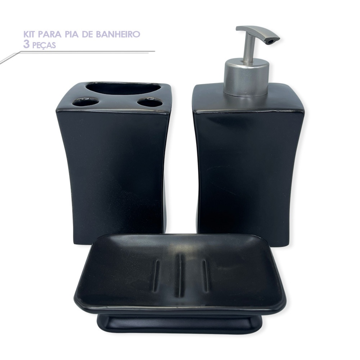 Kit Completo de Acessórios para Banheiro Lavabo Porcelana:preto - 7