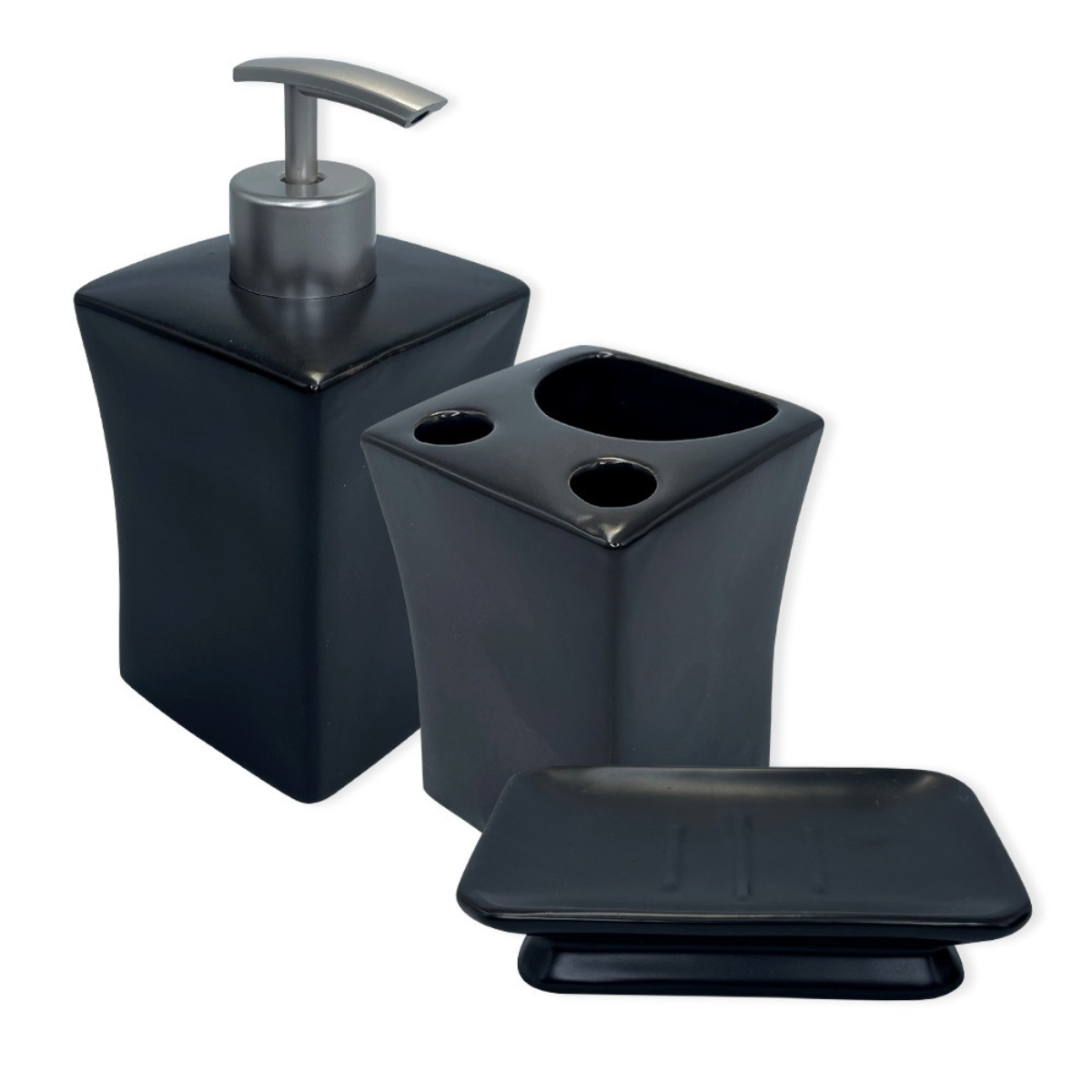 Kit Completo de Acessórios para Banheiro Lavabo Porcelana:preto