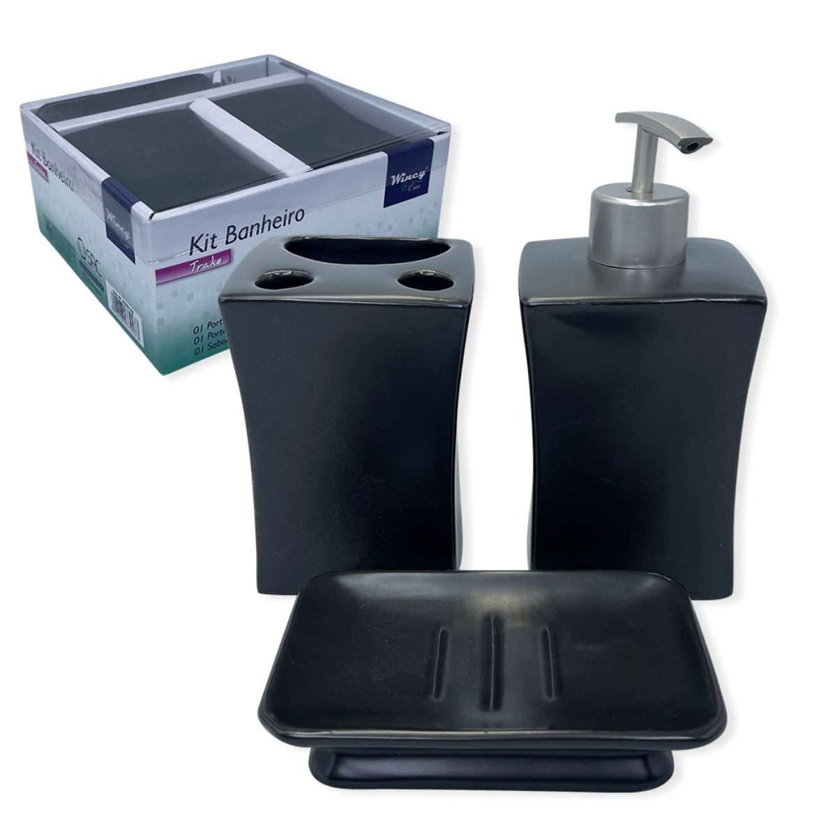 Kit Completo de Acessórios para Banheiro Lavabo Porcelana:preto - 6