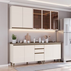 Cozinha Compacta 4 Peças com Aéreo de Vidro Reflecta 100% Mdf