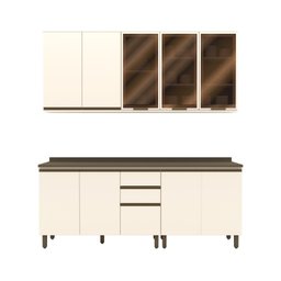 Cozinha Compacta 4 Peças com Aéreo de Vidro Reflecta 100% Mdf - 4