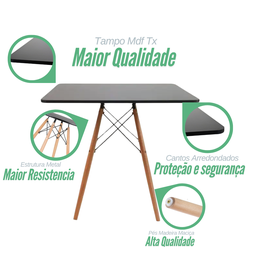Mesa de Jantar Eiffel Quadrada 90cm Preta – Tampo Mdf Impermeável, Base em Madeira Maciça - 4