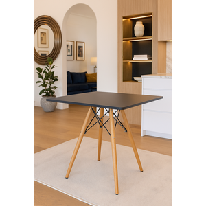 Mesa de Jantar Moderna Eiffel Eames Quadrada 90cm Preta – Tampo Mdf Base em Madeira