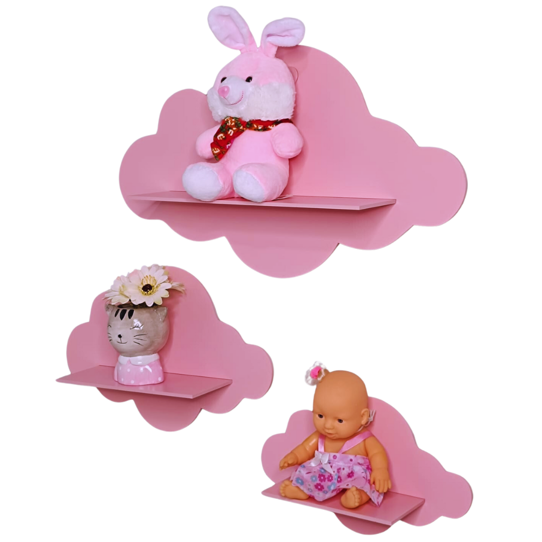 Trio de Nichos Nuvem em Mdf Prateleira Decorativa para Quarto Infantil Rosa - 5