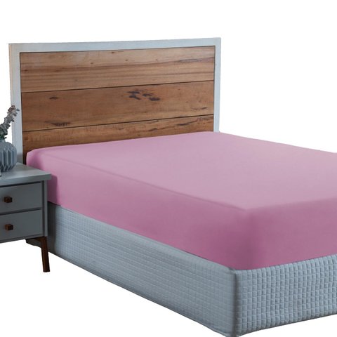 Lençol Queen Size 100% Algodão Percal 300 Fios com Elástico Forro de Cama:rosa Bebe
