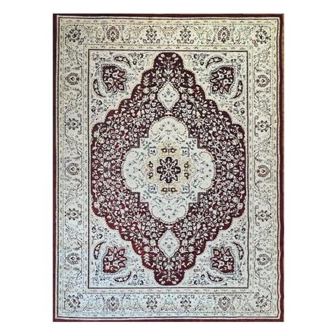 Tapete Sala 240x300 Cm Classico Oriental Vermelho Borda Bege