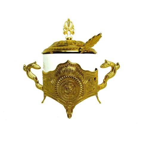 Açucareiro em Porcelana e Metal Dourado - 28x38x21cm Prime Home Decor 36960