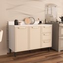 Ver imagem 1 de Balcão de Cozinha 120cm 2 Portas 3 Gavetas com Tampo Amara Branco Creme Politorno Móveis