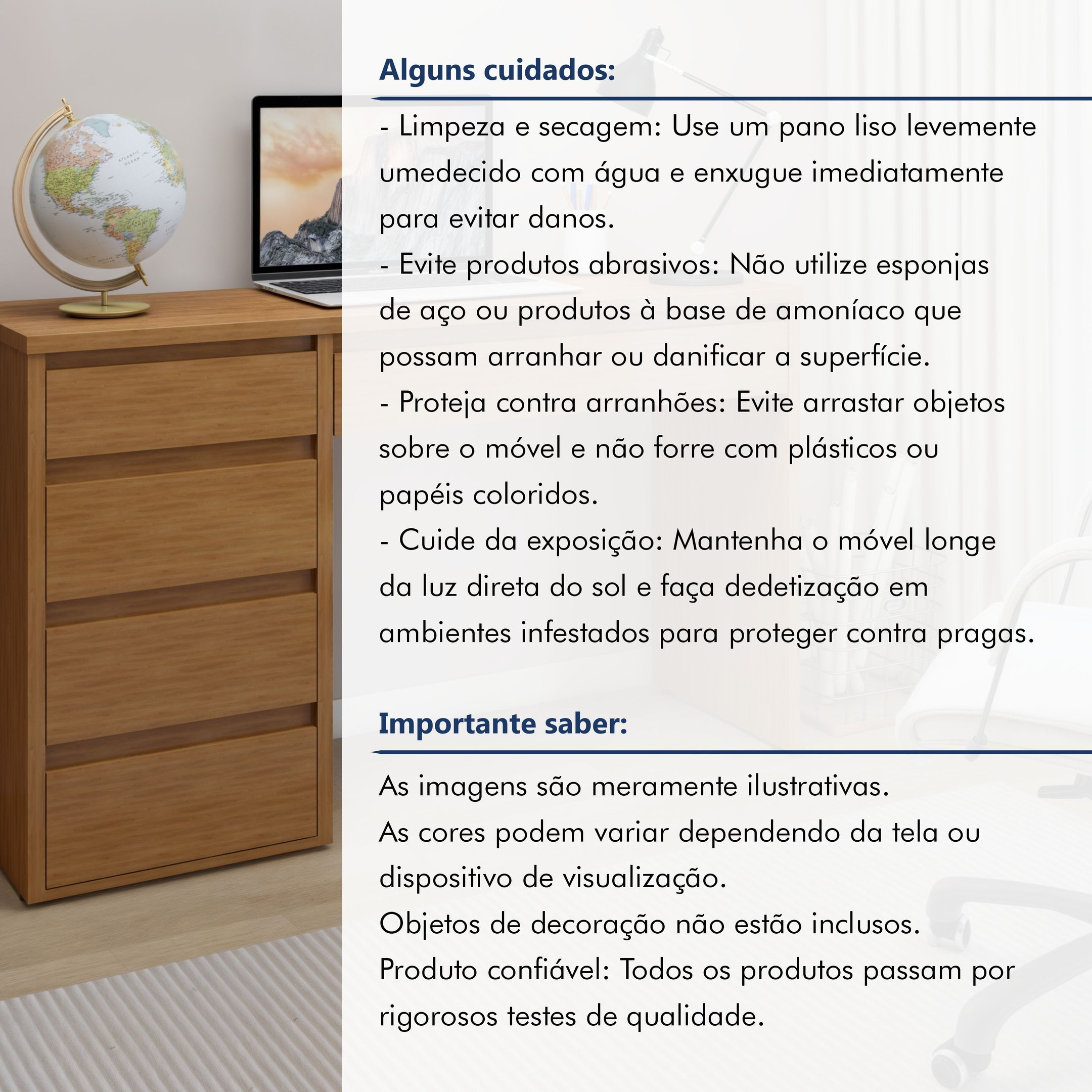Escrivaninha 5 Gavetas 100% MDF Berlim Yescasa - 12