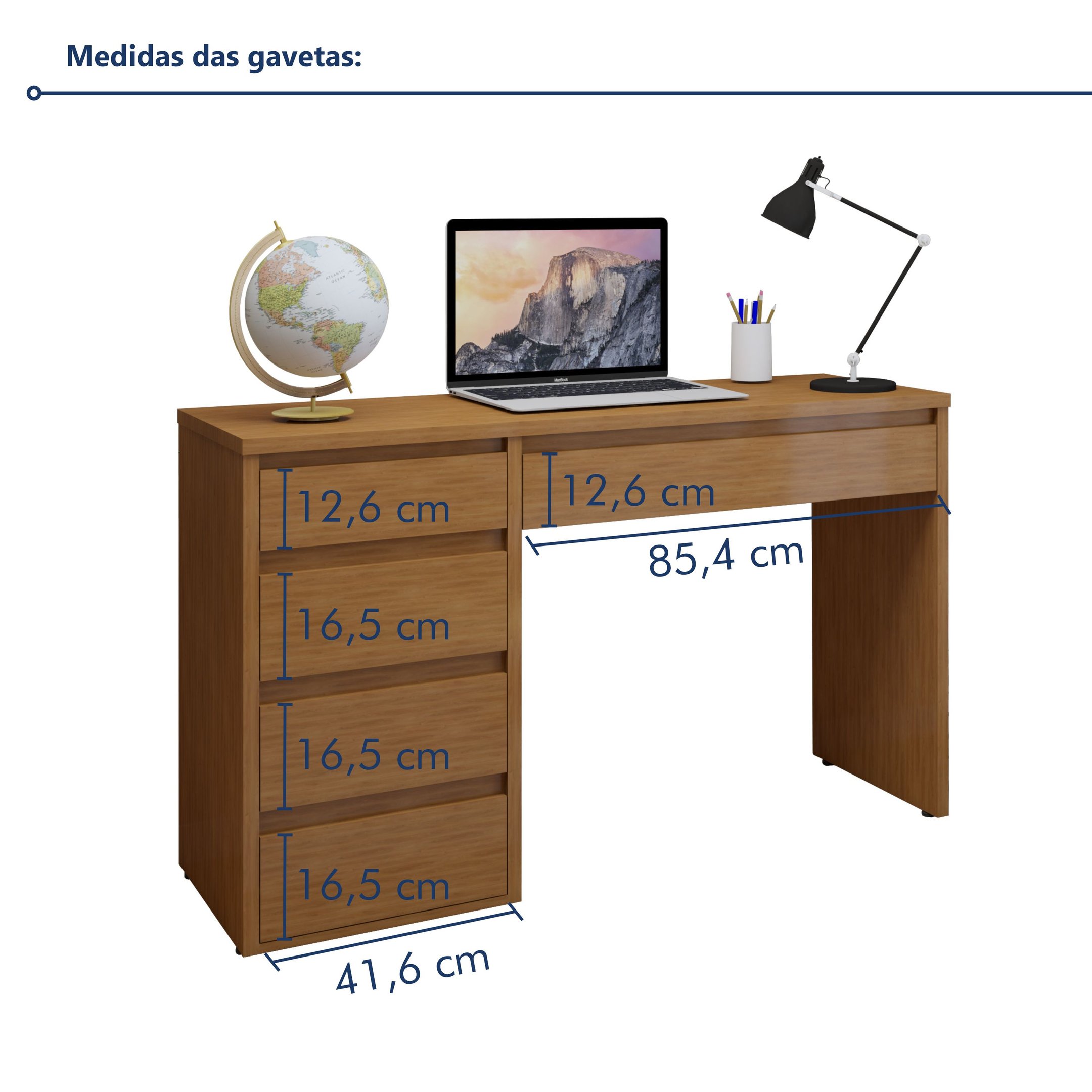 Escrivaninha 5 Gavetas 100% MDF Berlim Yescasa - 9