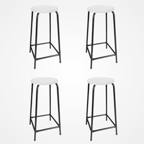 Kit 4 Banco de Metal Bar Assento Plástico Empilhável Branco 75cm