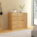 Ver imagem 1 de Cômoda Quarto 100cm 4 Gavetas 1 Porta com Puxador Metálico Cor:mel