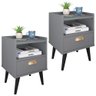 Kit 2 Mesas de Cabeceira Nicho Jogo de Mesinhas Quarto 1 Gaveta Puxador Concha Estilo Retrô - Cinza - 1