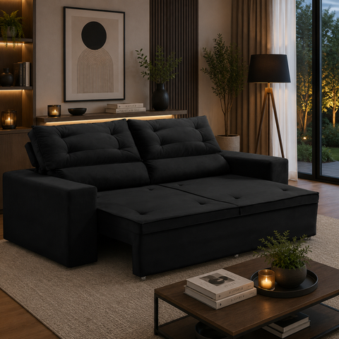 Sofá Retrátil 2 Lugares com Molas 1,50m Laila Suede Preto