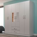 Ver imagem 1 de Guarda-Roupa Solteiro Atalaia 6 Portas 2 Gavetas com Espelho Branco - Evidência Móveis