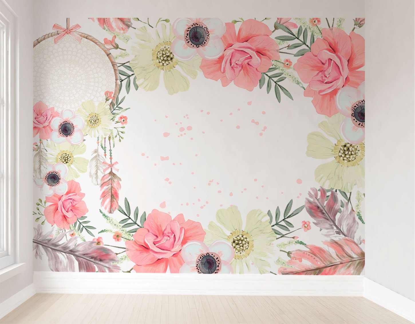 Papel de parede infantil rosa floral menina quarto de bebê M² pp13b