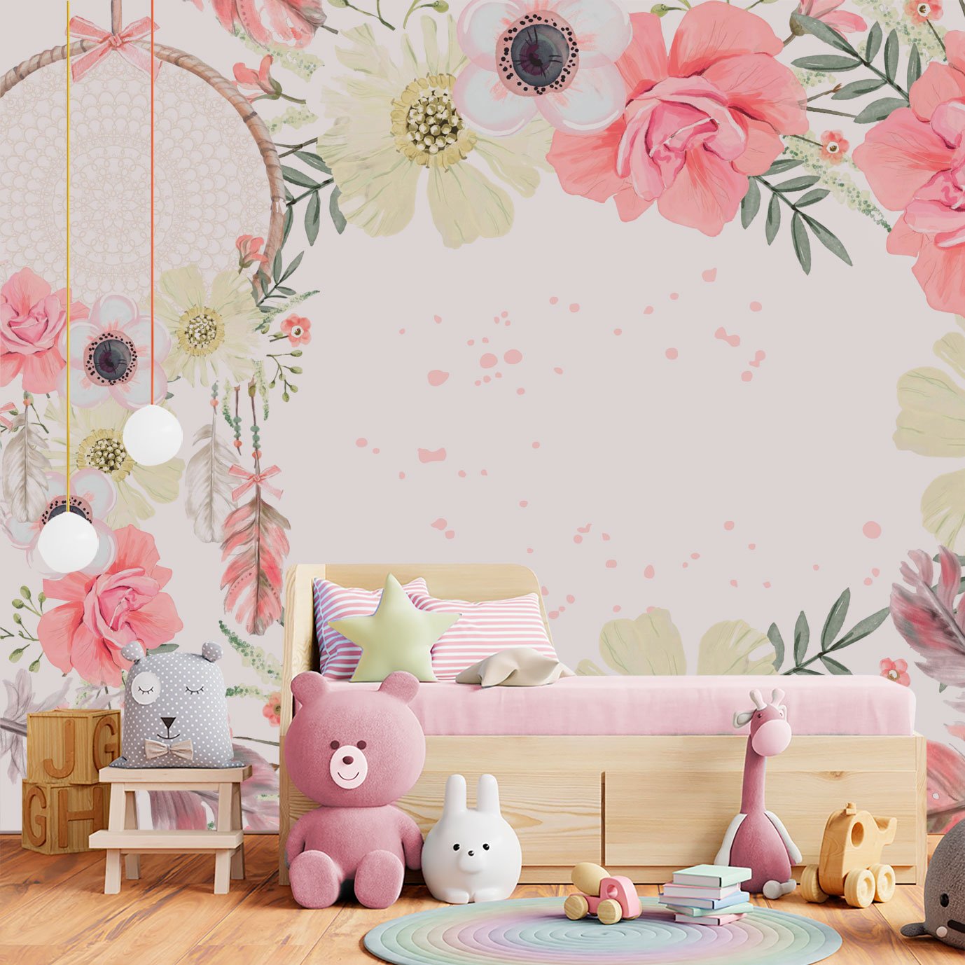 Papel de parede infantil rosa floral menina quarto de bebê M² pp13b - 3