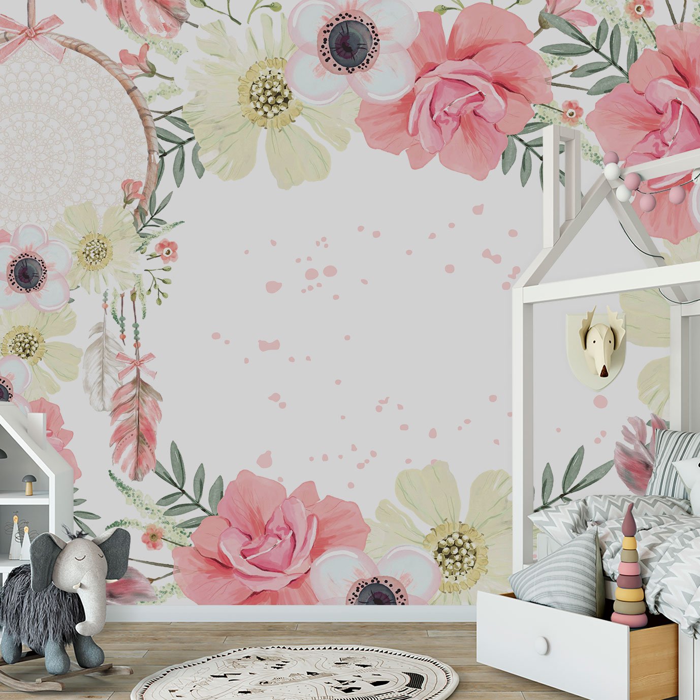 Papel de parede infantil rosa floral menina quarto de bebê M² pp13b - 4