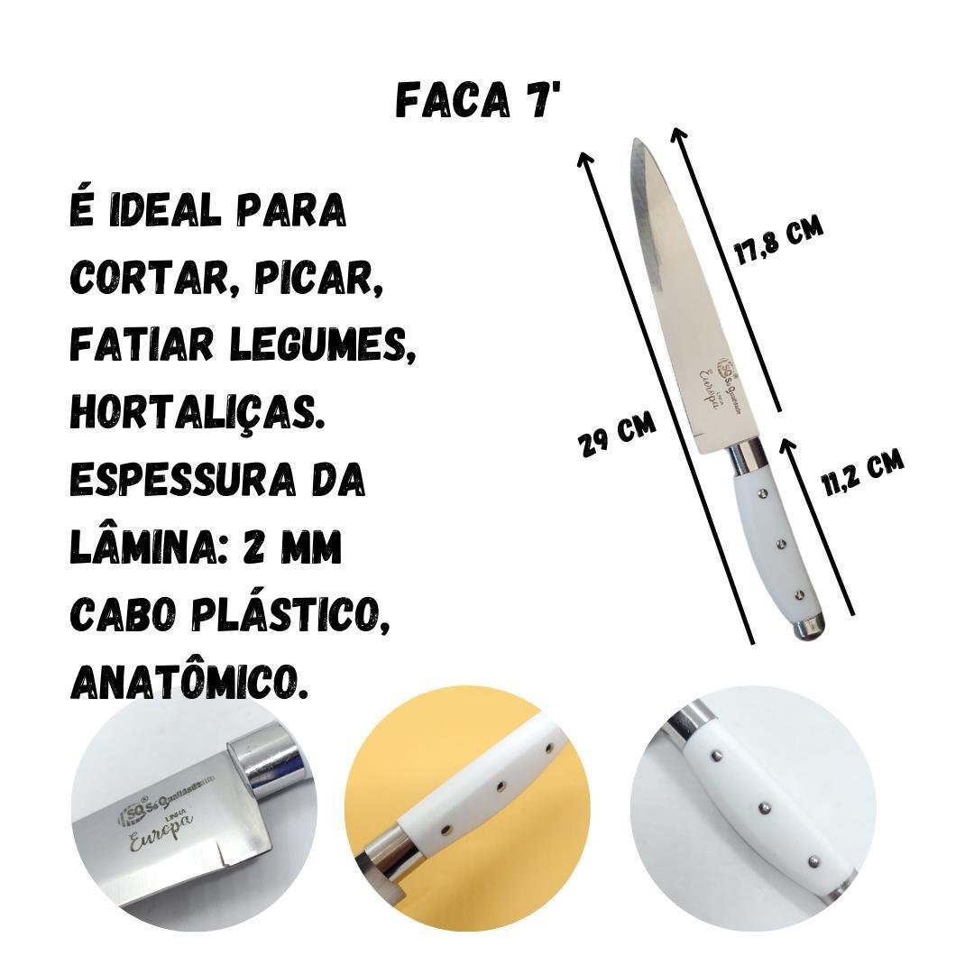 Kit 5 Facas Inox Cozinha Carne Churrasco + Amolador Afiador - 8