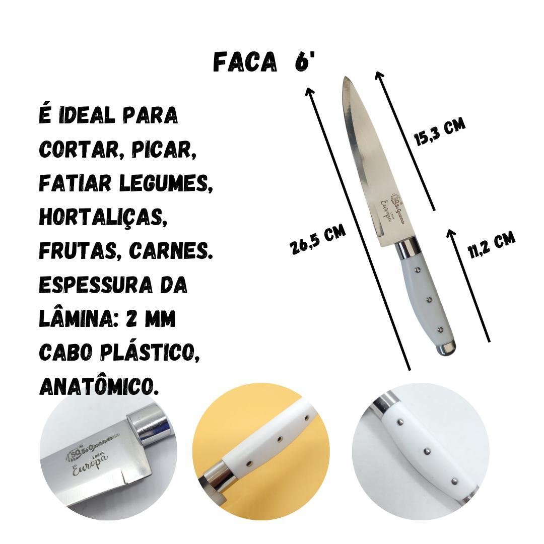 Kit 5 Facas Inox Cozinha Carne Churrasco + Amolador Afiador - 7