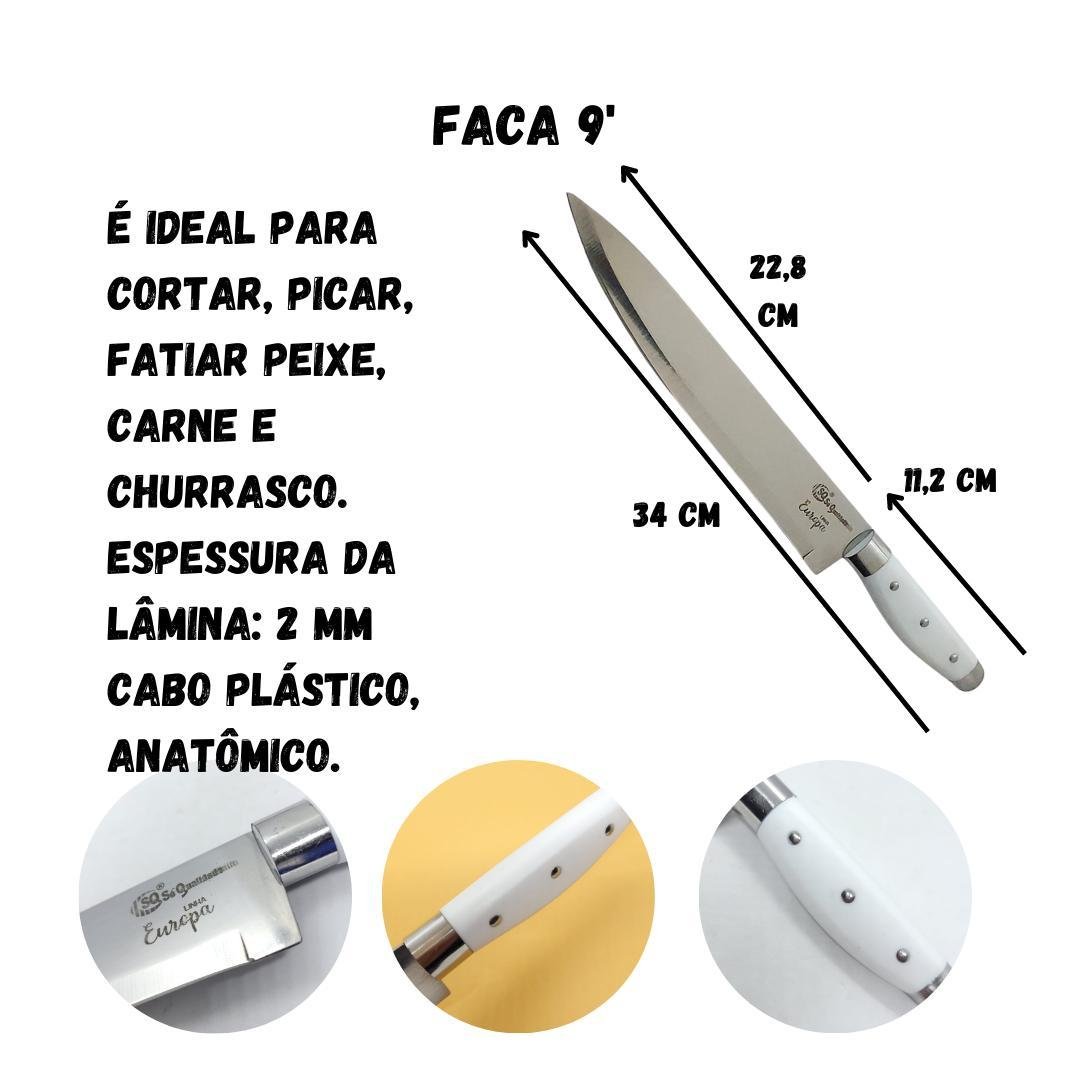 Kit 5 Facas Inox Cozinha Carne Churrasco + Amolador Afiador - 10