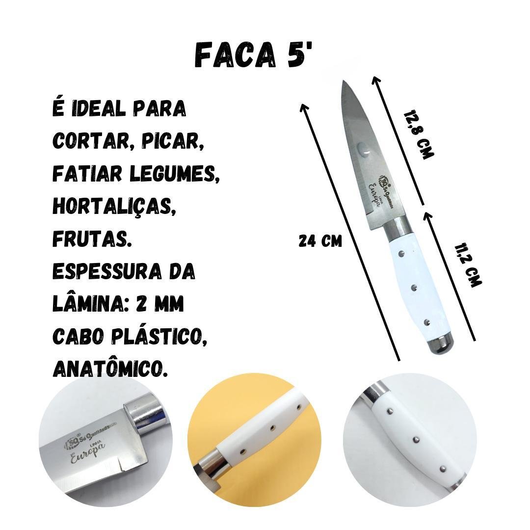 Kit 5 Facas Inox Cozinha Carne Churrasco + Amolador Afiador - 6