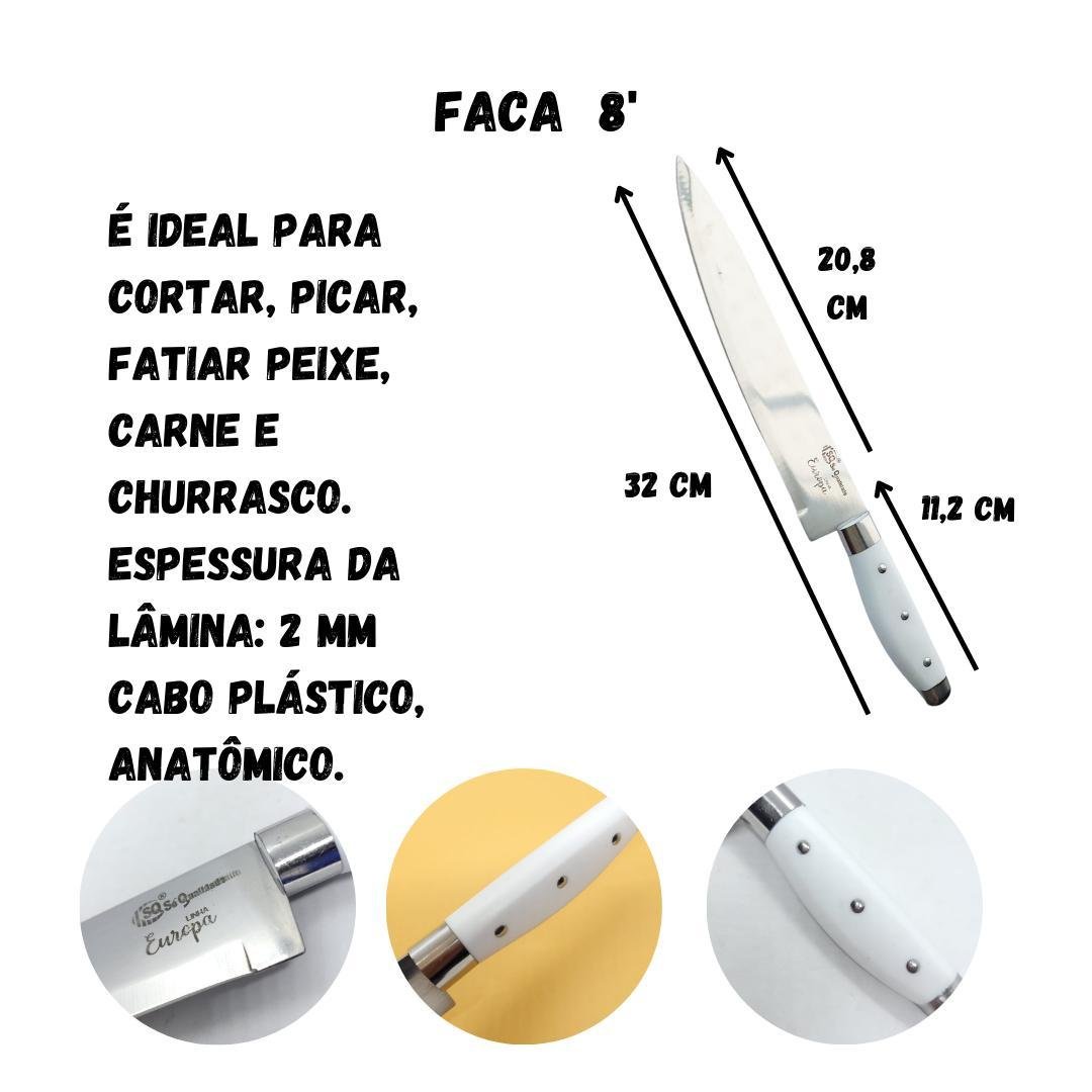 Kit 5 Facas Inox Cozinha Carne Churrasco + Amolador Afiador - 9