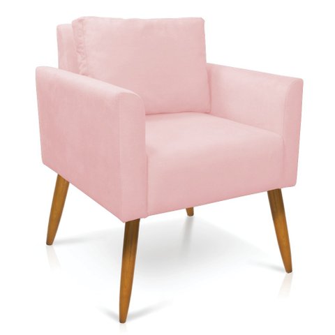Poltrona Aline Suede Rosa Bebê Pés Palito Castanho - D’Rossi