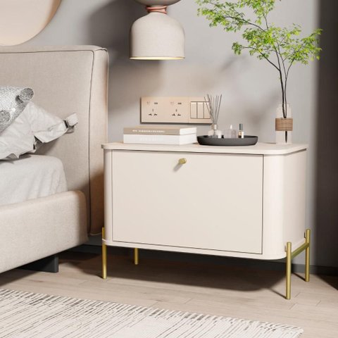 Mesa de Cabeceira Bancroft Off White Dourado