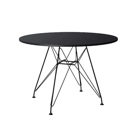 Mesa Ferro Preto Tampo Redondo Madeira Preto 90Cm