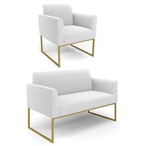 Namoradeira e Poltrona Industrial Dourado Marisa Bouclê Off White D03 - D’Rossi