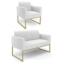 Ver imagem 1 de Namoradeira e Poltrona Industrial Dourado Marisa Bouclê Off White D03 - D’Rossi