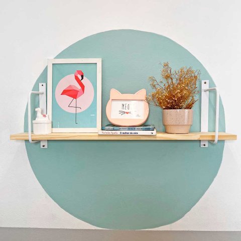 Prateleira de Parede Bracket Industrial 90cm Natural e Branco